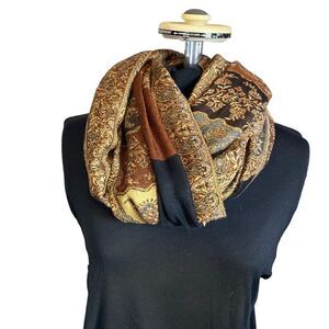 Cejon 100% rayon brown tones fringed scarf 28 x 82